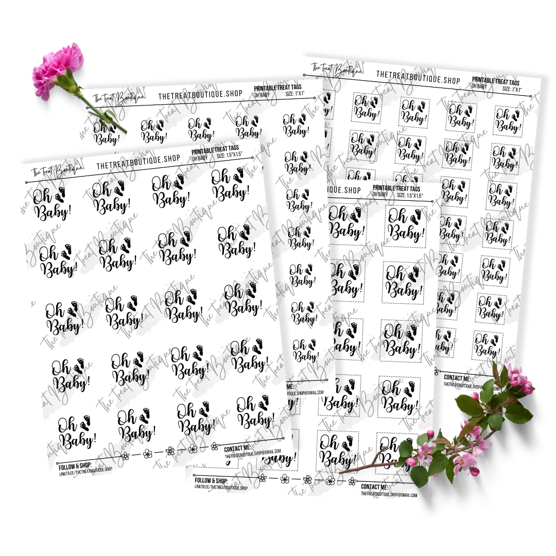 Baby Shower "Oh Baby" Treat Tags - Digital Download