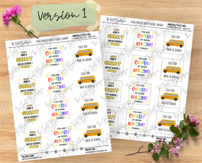 Back to School and Lunch Box Note Treat Tags - Digital Download