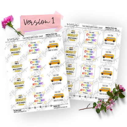 Back to School and Lunch Box Note Treat Tags - Digital Download