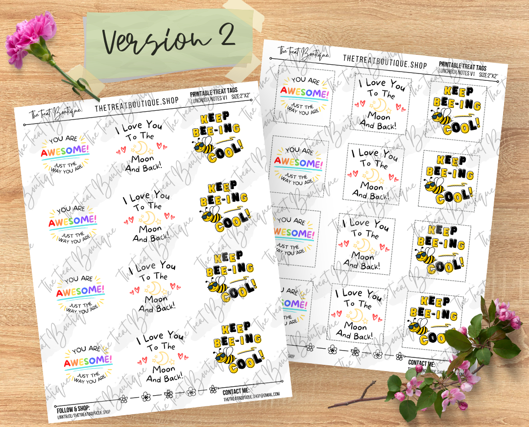 Back to School and Lunch Box Note Treat Tags - Digital Download