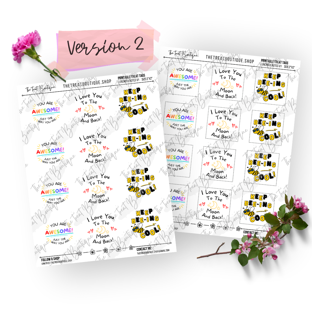 Back to School and Lunch Box Note Treat Tags - Digital Download